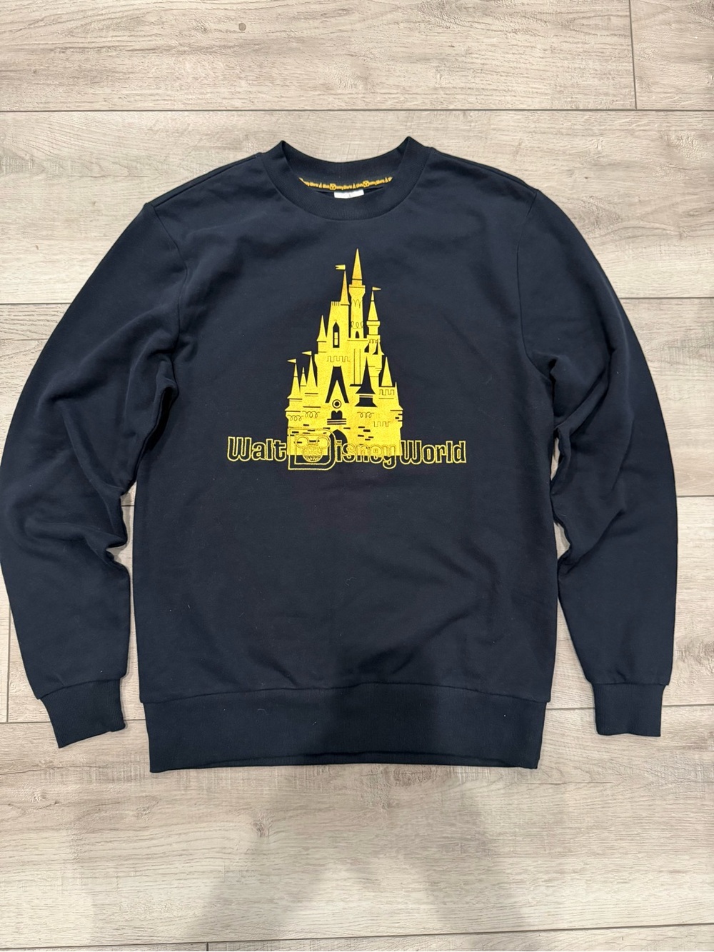 Disney Men's Navy Crewneck Sweatshirt with Yellow Castle Logo